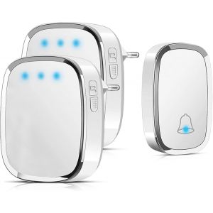 Kalanka-Sonnette Sans Fil Exterieur Etanche, 300m Kit De Carillon Electronique Avec Pile, 36 Mélodies 4 Niveaux Volume, Kit De Carillon Avec Led Flash, Pour Urgence,Maison Un Emetteur Et Un Récepteur - Neuf