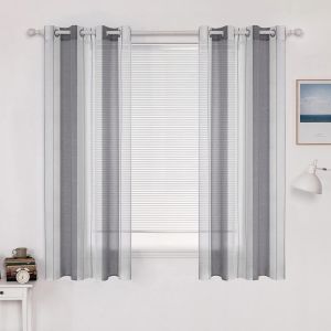 Tzf-Rideaux Voilage À Rayures Blancs Et Gris, Voilages Intérieurs Avec Oeillets, Beaux Voile Rideau Voilage Fenetre Chambre, Lot De 2 Transparent Rideaux Salon Hauteur 145 Cm Voilage Court - Neuf