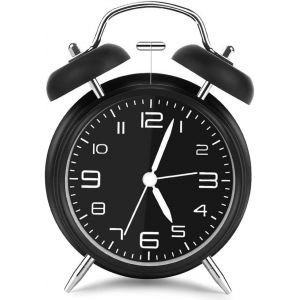 Twin Bell R&eacute;veil Avec Veilleuse, Grand Cadran De 4 Pouces, Reveil Quartz Retro Silencieuse Horloge, Pas Tic-Tac Et Silencieux - Noir - Neuf