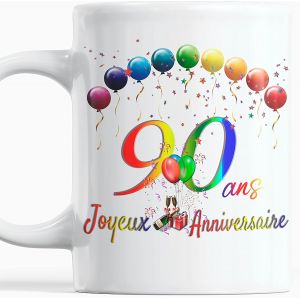CAUC-Joyeux Anniversaire 90 ans Id&eacute;e Cadeau Homme Femme Quatre-Vingt-Dix ans Mug original avec des ballons en couleur - Neuf