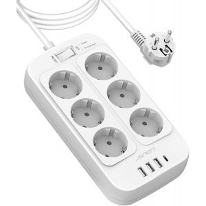 Multiprise 3m,Bloc Multiprise 6 Prises Avec 4 Ports Usb Chargeur (3 Usb A+1 Usb C) Prise Multi Parasurtenseur Parafoudre Et Surtension Avec Interrupteur Pour Smartphone Tablette-Blanc - Neuf