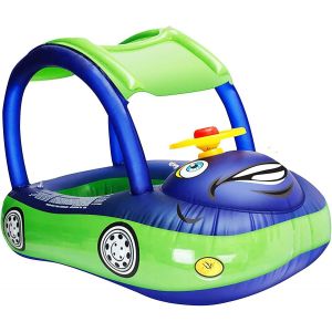 Flotteur De Piscine Gonflable Pour Bébé Avec Auvent,Bateau Flottant De Natation Pour Bébés En Forme De Voiture Avec Pare-Soleil Siège Sûr Pour Tout-Petit Piscine D'anneau De Natation Pour Bébé (Bleu)) - Neuf