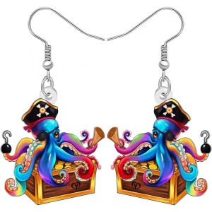 Kal-Boucles D'oreilles Pieuvre Pirate En Acrylique Verre De Cocktail Margarita Bijoux Légers Cadeaux Pour Les Amateurs De Vin Cadeaux Pour Les Femmes Maman - Neuf