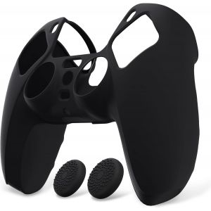 Coque Pour Ps5 Manette Housse Protection Avec Capuchon Pour Ps5 Grips Joystick Cover Skin Silicone,Pure S&eacute;rie-Noir - Neuf