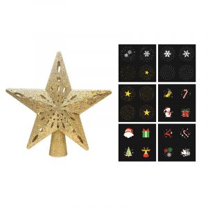 Or, l'arbre de No&euml;l top star de la lumi&egrave;re tournant avec 6 modes de projection, flash 3D dynamique de projection, adapt&eacute; pour la d&eacute;coration de f&ecirc;te de No&euml;l - Neuf