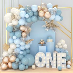 Kit Arche Ballon Bleu, 98pc Kit Arche de Ballons Anniversaire Bleu Pastel avec Ballon Blanc Sable Dor&iquest;&iquest; Confettis, Ballons Azur pour Garcon Decoration Anniversaire Baby Shower Gender Reveal Bapteme - Neuf