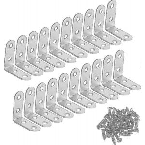 Support d'angle droit Support d'angle en acier inoxydable &agrave; 90 degr&eacute;s Support d'angle en forme de L 20 supports de fixation livr&eacute;s avec 80 vis argent - Neuf