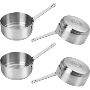 Subzonal-Lot De 4 Mini Casseroles En Acier Inoxydable 100 Ml, Poign&eacute;es, Antiadh&eacute;sives, Pour Condiments, Sauces, Lait, Cuisine, Pique-Niques - Neuf