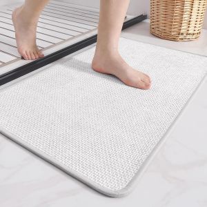 Tapis De Bain Antiderapant 60 X 90 Cm,Tapis Salle De Bain Absorbant Lavable,Tapis De Douche En Imitation Tissée,Mince Tapis De Bain Gris Clair Pour Salle De Bain,Cuisine,Entrée - Neuf