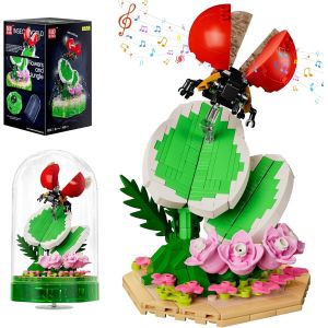 KALWL-Blocs De Construction-Motif Fleurs,Insectes,Coccinelle,Insecte-Boîte À Musique-Paysage Reptile Avec Led Et Acrylique-Vitrine-Collection D'Insectes (455 Pièces) - Neuf