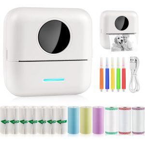Imprimante Photo Portable,Mini Imprimante Photo Instantané sans Fil,Imprimante Thermique sans Fil BT Imprimante Mobile,Imprimante pour Photos Liste d'étiquettes,pour Photo,Reçu,Mémos - Neuf