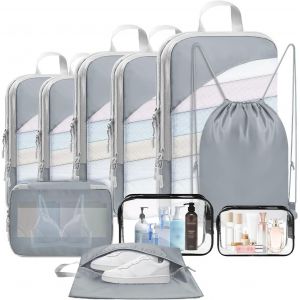 Lot De 10 Cubes D'Emballage De Compression Légers Pour Val S, Sacs De Rangement Pour Bagages, Organ Ur Essentiel De Voyage, Gris - Neuf