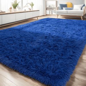Sjzg-Tapis Moelleux De Salon Moelleux Modernes Adaptés À La Chambre À Coucher Des Enfants Décor À La Maison De La Chambre À Coucher Décoration Intérieure Tapis Ultra Doux (Bleu, 80x160cm) - Neuf