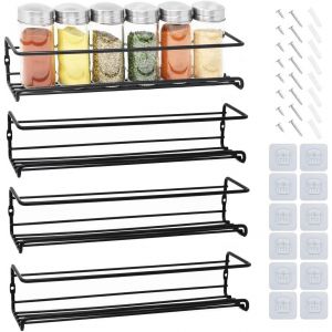 TIANYI-&iquest;&iquest;&Eacute;tag&egrave;re &agrave; &eacute;pices et &agrave; herbes 4 &eacute;tages - Rangement epices cuisine - Etagere a epices noire de qualit&eacute; - Porte epices cuisine facile &agrave; installer - Neuf