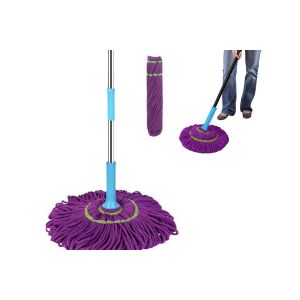 Balai &agrave; franges auto-essoreur avec t&ecirc;te d&eacute;tachable et long manche pour un nettoyage facile - Neuf
