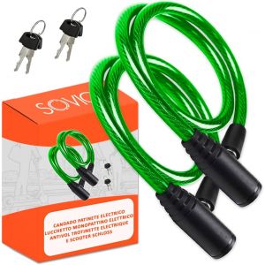 Chenquansarl-Antivol Trotinette Electrique Double Securite 2 Pieces Cable En Acier Resistant 60 Cm Serrure A Cle Avancee Sur Robuste Pratique Facile A Ranger Vert - Neuf