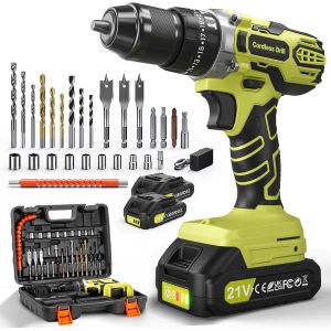 Ulteronixshop-21V Perceuse Visseuse Sans Fil, 45Nm Perceuse Percussion Sans Fil, Visseuse Devisseuse avec 2 Batteries 2.0Ah, 25+3 Couple R&eacute;glages, 10mm M&eacute;tal Mandrin Verrouillage, 2 Vitesses, 27 Acce - Neuf