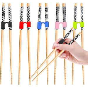 Kalanka-5 Paires De Baguettes Japonaises En Bambou Naturel Avec 5 Aides &Agrave; Baguettes, Baguettes D'entra&icirc;nement Pour D&eacute;butants, Ensemble R&eacute;utilisable Compatible Lave-Vaisselle Emball&eacute; Joliment - Neuf