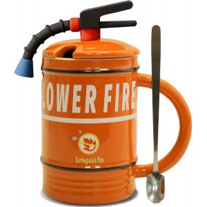 ERYI-Tasse A Cafe Extincteur,Mug Cafe Personnalisé,Tasse Personnalisable,Tasse Avec Couvercle Et Cuillère,Tasse À Thé 3D,Cadeaux Originaux Pour Hommes Femmes Papa Epouses Enfants Pompiers (Orange) - Neuf