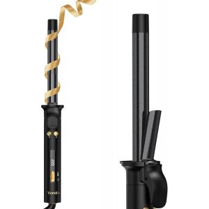 Kal-Fer À Boucler Rotatif Automatique 19mm, Fers À Friser Pour Petites Boucles, Long Cylindre Infusé D'huile D'argan Et De Kératine, 9 Températures, Pochette Isolante De Voyage, Noir Doré - Neuf