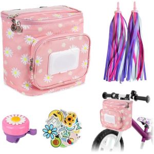 Sacoche De Vélo En Toile Imperméable, Sacoche De Guidon Pour Vélo Enfant Panier De Vélo Avant Sacoche De Guidon Avec Motif Floral,Étanche - Avec Bandoulière (Pink) - Neuf