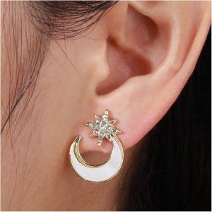 Kal-Boucles D'oreilles Boho Étoile Lune Boucles D'oreilles Nacre Lune Boucles D'oreilles Cz Étoile Du Nord Boucles D'oreilles Croissant Or Boucles D'oreilles Étoile Cristal Bijoux Pour - Neuf