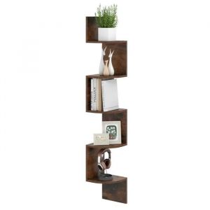 Costway Étagère Murale En Bois À 5 Niveaux, Étagère D'angle Flottante Gain De Place Pour Salon Chambre Cuisine, Brun Rustique - Neuf