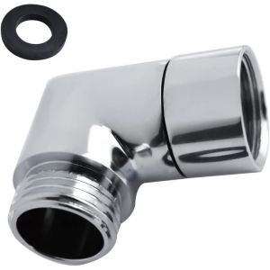 Rallonge de pommeau de douche &agrave; 90 degr&eacute;s - Adaptateur de tuyau de douche - Raccord articul&eacute; pour douche &agrave; effet pluie - Accessoire avec rondelles - 1/2" - Mobile - Argent - Neuf