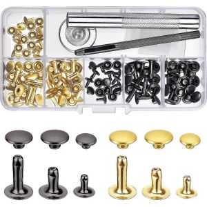 Rivets Single Cap Rivet Tubular Metal Studs With Fixing Tool Kit For Leather Craft Repairs Decoration,3 Tailles,60 Set Multicolor A - Neuf