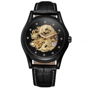 Montre-Bracelet Mecanique Creuse Etanche Forsining Pour Homme (Boitier Noir Et Bracelet Noir) - Neuf