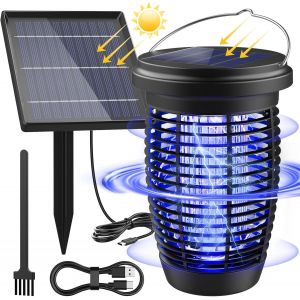 Lampe Anti Moustique Solaire, Rechargeable Tue Mouche Electrique 4500V Usb C Uv Lampe Anti Insecte Avec Support Solaire 4W/5V & Câble 3,5M Et 1M Type-C Pour Intérieur Extérieur - Neuf