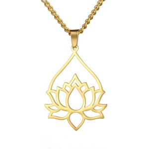 Collier Pendentif Fleur Lotus Pour Les Femmes Collier Inspirant Yoga Guérit Charme Unalome Symbole Amulet Acier Inoxydable Collier Bouddha Yoga Bijoux - Neuf