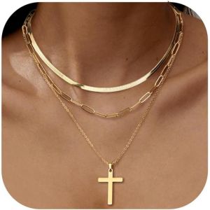 Kalanka-3pcs Collier Femme Acier Inoxydable Chaine Pendentif Plaqué Or 14k Collier Ras De Cou Réglables Empilables Colliers À Pendentif En Croix/Pièce/C?ur Colliers Femme Or Chaîne Argent Femme - Neuf