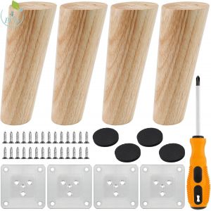 Pieds De Meuble En Bois,4pcs Pieds De Rechange En Bois 12cm,Pieds De Canapé En Bois,Pieds De Meuble Inclinés Avec Tapis Antidérapant Et Plaque De Montage Pour Fauteuil,Table,Armoire,Tiroir - Neuf