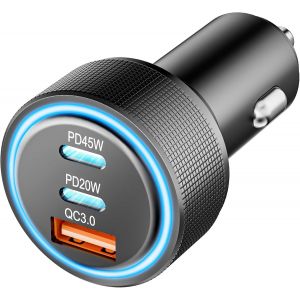 JGD-Chargeur de voiture USB C - Adaptateur USB - 65 W - 3 ports en m&eacute;tal - 12 V - Adaptateur USB - Prise de voiture PD et QC3.0 - Charge rapide pour iPhone Samsung t&eacute;l&eacute;phone - Neuf