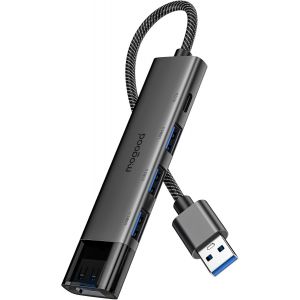 JGD-Hub USB 3.0, r&eacute;partiteur USB avec 4 ports de type A 3.0 et port de type C, prolongateur USBA 5Gbps avec c&acirc;ble rallong&eacute; de 15cm, adaptateur multiport USB pour ordinateur portable, PC, disque dur - Neuf