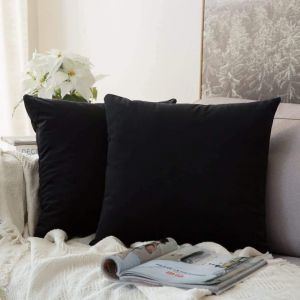 Cauc-Lot De 2 Housse De Coussin En Velours D&eacute;coratif Canap&eacute; Taie D'oreiller Super Doux Decoration Maison Salon Chambre Pour Canap&eacute; 45x45cm Noir - Neuf