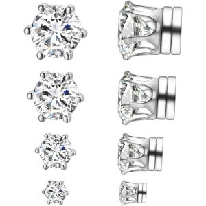 Kal-Boucle D'oreille Femme Aimant Sans Oreilles Percées Avec Zircone Cubique Boucle D'oreille Aimantée Lot De 4 Paires - Neuf