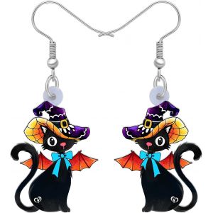 Kal-Chapeau De Sorci&egrave;re En Acrylique Pour Halloween Boucles D'oreilles Chat Noir Bijoux Cadeaux Pour Femmes Filles Party Favors - Neuf