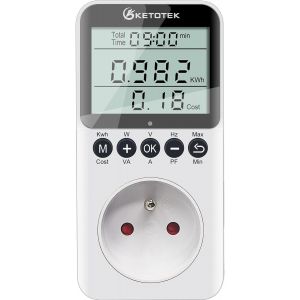 Wattmètre Prise Compteur d'Énergie, Prise de Consommation Électrique avec l'écran LCD, Consommation d'Énergie Mètre Wattmetre, Surcharges de Protection, 3680W - Neuf