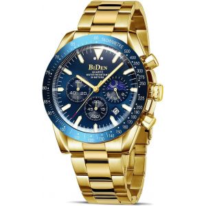 Fdjhy-Montre Homme 30m Étanche Montres Grand Cadran Date Chronographe Mouvement Quartz Acier Inoxydable/Cuir/Bracelet Caoutchouc Cadeau Élégant Pour Père Amis Fête Des Pères - Neuf