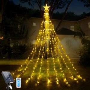Guirlande Lumineuse Sapin de Noël, 9 Pièces 2M 198LEDs Solaire Extérieure Intérieure Lumineux Décorations, 8 Modes Guirlande Lumineuse avec Télécommande, Decoration Noel Exterieur - Neuf