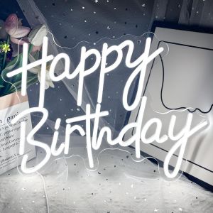 Panneau Lumineux Néon Led Pour Décoration Murale, Décoration Artistique À Intensité Variable,Panneau Lumineux Néon Pour Toutes Les Décorations De Fête D'anniversaire, 40 X 33 Cm (Happy Birthday-Blan - Neuf