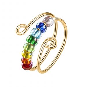 Bague Anti-Stress &laquo; &Agrave; Ma Fille &raquo;, Chasse Ton Anxi&eacute;t&eacute;, Bague Anti-Stress &Agrave; Perles Arc-En-Ciel, Bague Anti-Anxi&eacute;t&eacute; Pour Femmes - Neuf