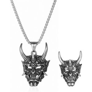 Kal-Lot De 2 Colliers Avec Pendentif En Forme De Cr&acirc;ne Gothique Hip Hop Punk Rock T&ecirc;te De Mort Cha&icirc;ne Vintage Motard Collier Pour Homme - Argent - Neuf