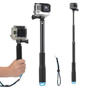 Perche &agrave; selfie extensible en aluminium avec monopode pour cam&eacute;ras GoPro, poign&eacute;e portable et dragonne - Neuf
