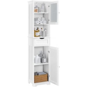SUBZONAL-Meuble Colonne de Salle de Bain Armoire Cuisine avec Porte en Verre Compartiment Ouvert 1 Tiroir &Eacute;tag&egrave;res R&eacute;glables Salon Chambre 170 cm de Haut Blanc - Neuf
