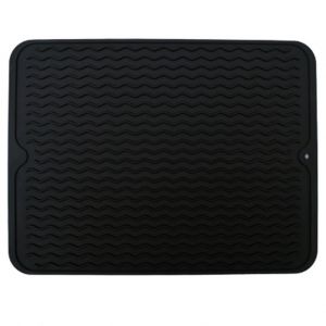 Hjlian Tapis D'evier 40 X 30 Cm En Silicone Avec Bords Sureleves Et Forme Ondulee Pour Cuisine Et Salle De Bain, Noir - Neuf