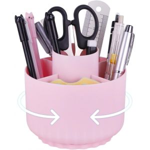 Organisateur de Bureau Rotatif à 360, 11 x 12 cm Pot a Crayon Rangement avec 5 Compartiments, Porte Stylo Bureau Enfant Rose pour Papeterie, Maquillage, Arts et Artisanat, École - Neuf