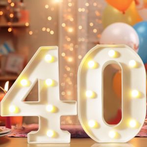 Chiffres Décoratifs Lumineux À Del De 22,4 Cm, Numéros De Chapiteau Pour Décoration De 40e Anniversaire, Panneau Lumineux Pour Fête D'anniversaire, Veilleuse, Décoration D'intérieur, Numéro 40, Blanc - Neuf